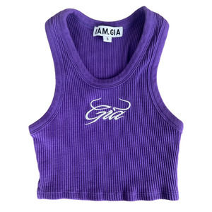 I AM GIA Vea Cropped Tank Top Size Small Purple Embroidered Logo Ribbed Y2K